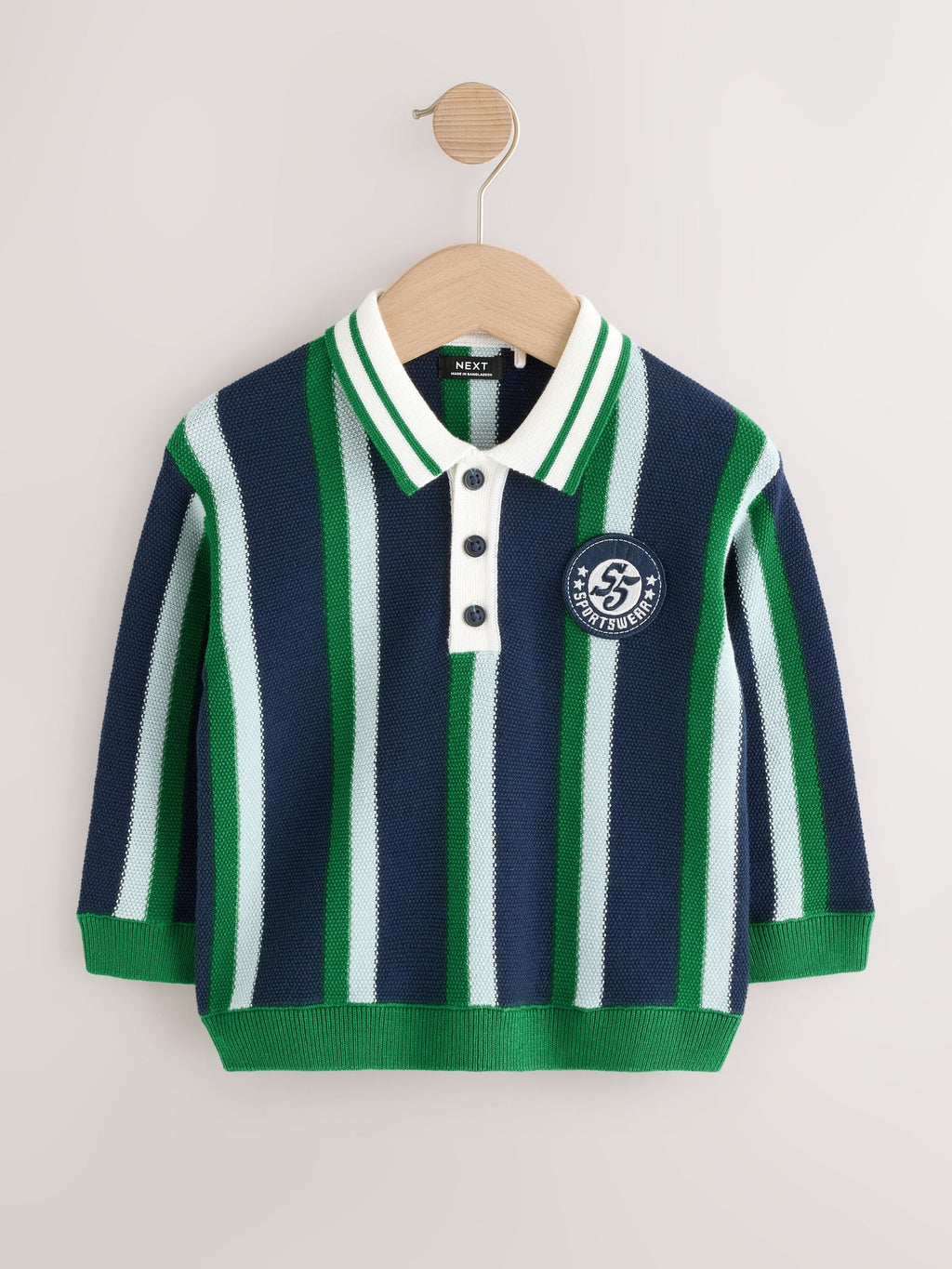Green/Navy Stripe Knitted Polo Shirt (3mths-7yrs)