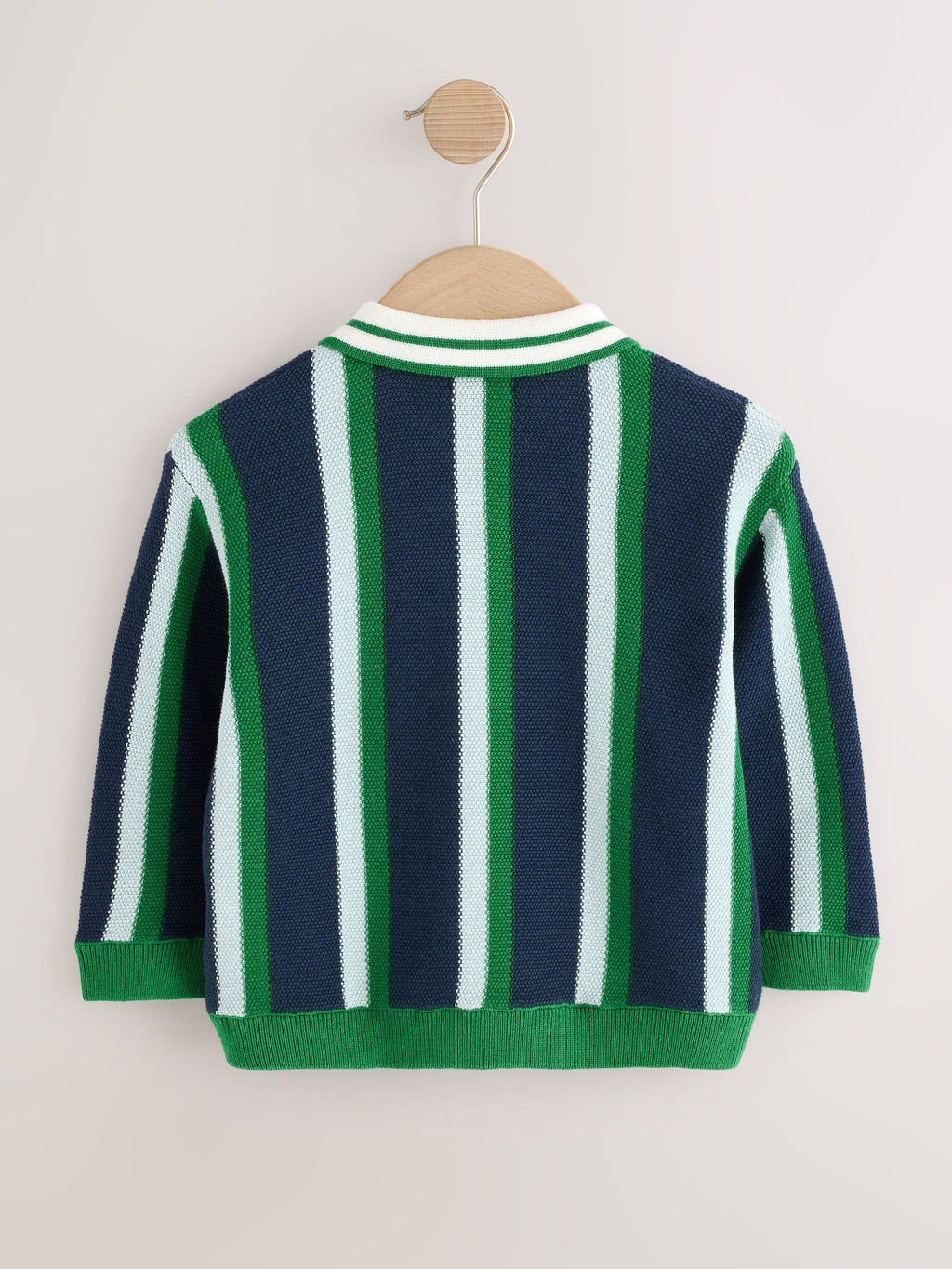Green/Navy Stripe Knitted Polo Shirt (3mths-7yrs)