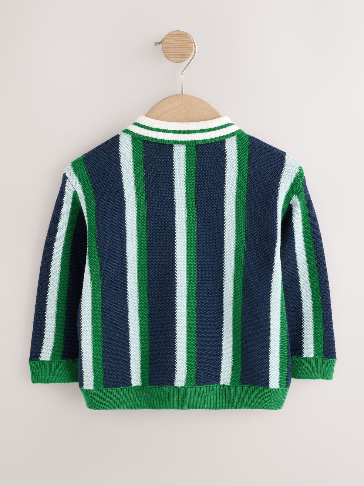 Green/Navy Stripe Knitted Polo Shirt (3mths-7yrs)