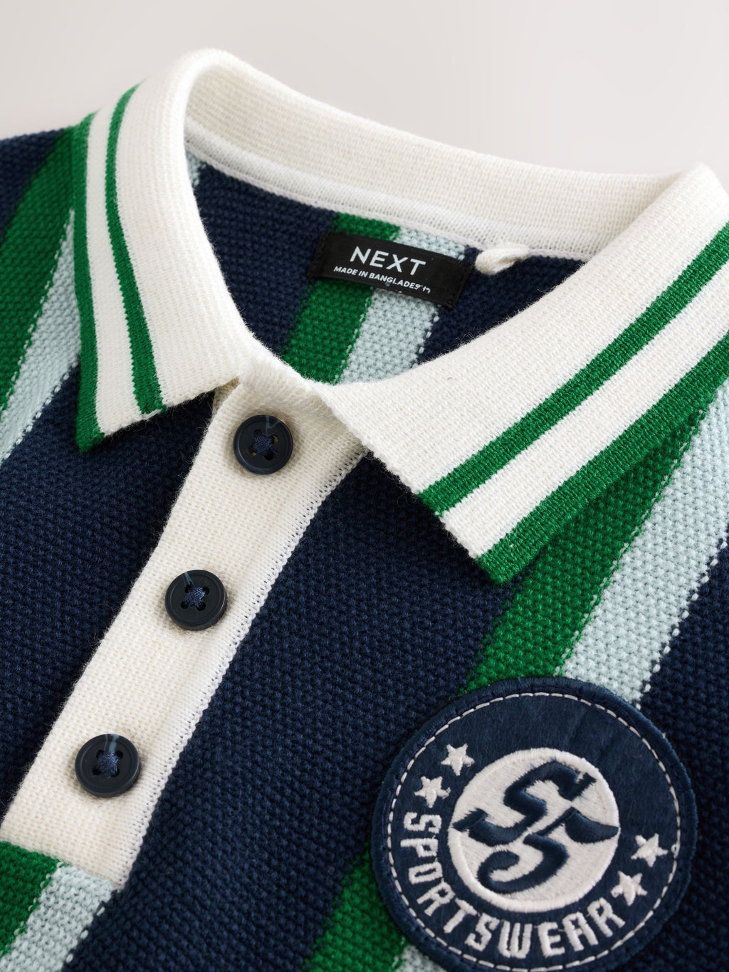 Green/Navy Stripe Knitted Polo Shirt (3mths-7yrs)