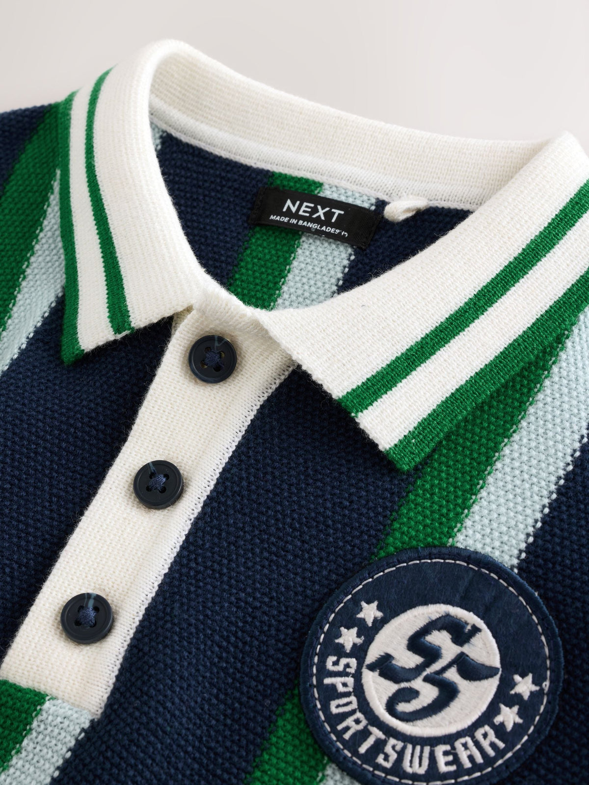 Green/Navy Stripe Knitted Polo Shirt (3mths-7yrs)