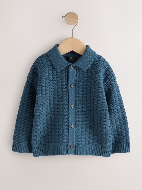 Teal Blue Button Through Knitted Polo Shirt (3mths-7yrs)