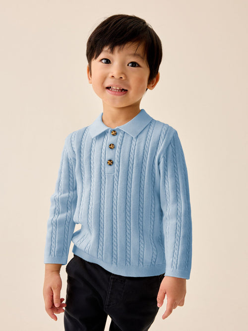 Blue Cable Knit Polo Shirt (3mths-7yrs)