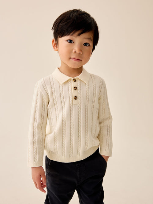 Ecru Cable Knit Polo Shirt (3mths-7yrs)