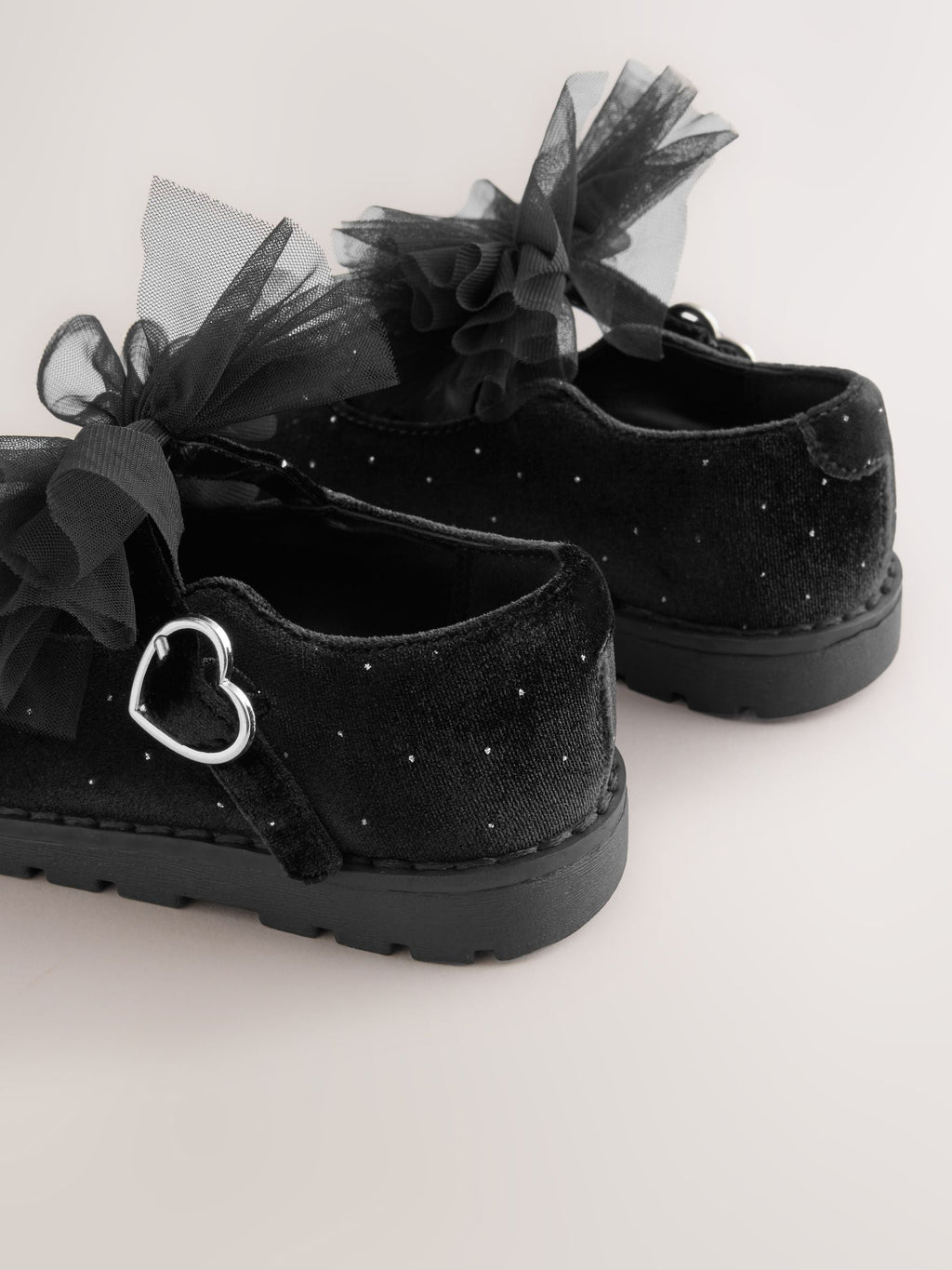 Black Velvet Shimmer Wide Fit (G) Chunky Bow Mary Jane Shoes