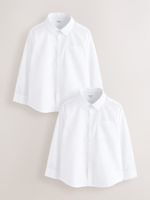White Plus Fit Long Sleeve School 2 Pack Shirts (3-17yrs)