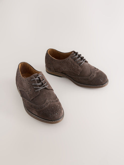 Chocolate Brown Suede Standard Fit (F) Leather Laceup Brogue Shoes
