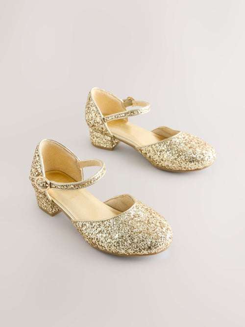 Gold Chunky Glitter Standard Fit (F) Two Part Heeled Shoes