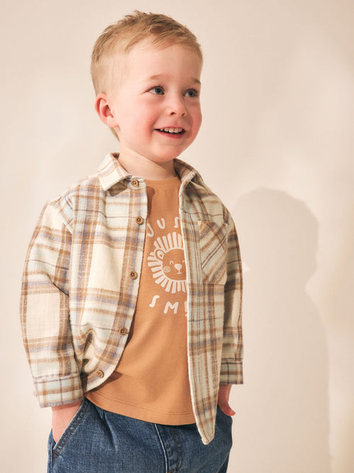 Ecru Check Long Sleeve Shirt and T-Shirt Set 2 Piece (3mths-7yrs)