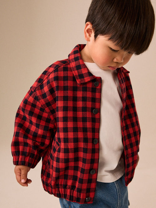Red Cotton Twill Gingham Check Overshirt (3mths-7yrs)