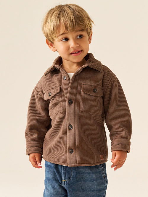 Chocolate Brown Borg Lined Cord Shacket (3mths-7yrs)