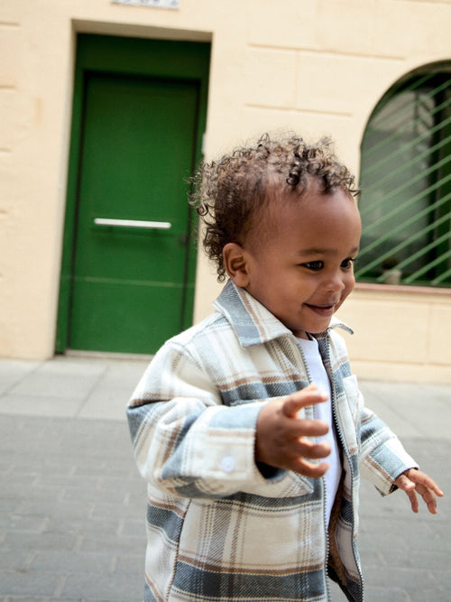 Blue/Ecru Check Zip Up Borg Lined Shacket (3mths-7yrs)