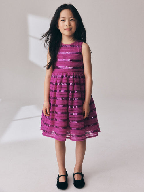 Pink Sequin Ruffle Occasion Dress (3-16yrs)