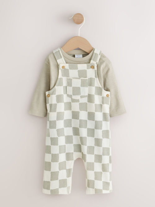 Neutral Checkerboard Jersey Dungaree and Bodysuit Baby Set (0mths-2yrs)