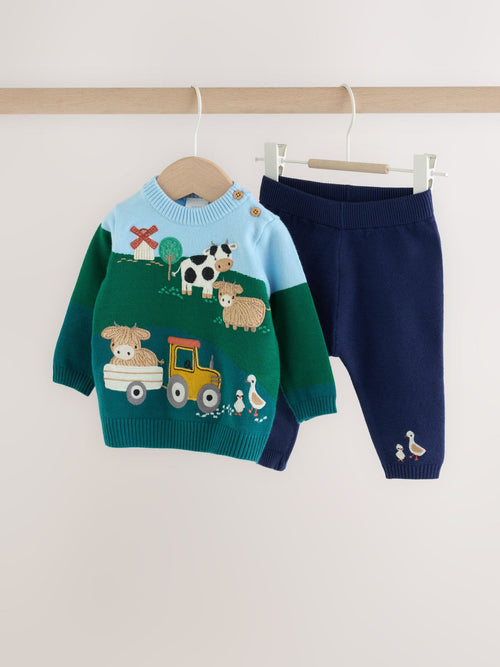 Green/Blue Hamish Farm Baby Knitted Jumper and Leggings Set (0mths-2yrs)