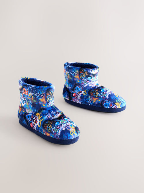 Blue Graffiti Gamer Cosy Slipper Boots