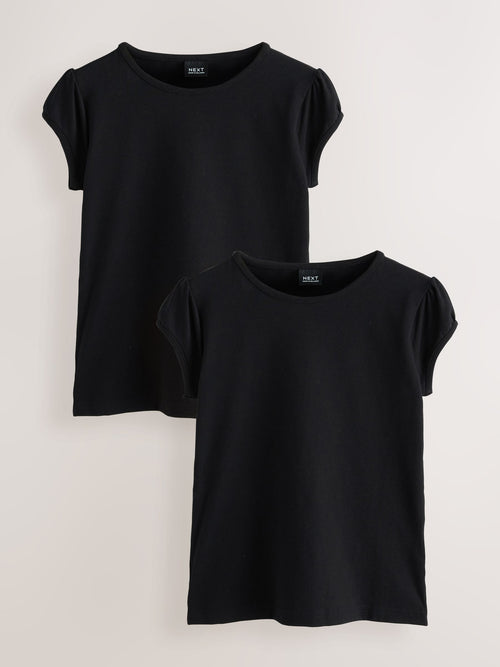 Black 2 Pack Puff Sleeve T-Shirts (3-16yrs)
