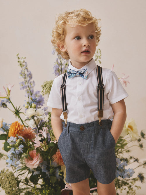White/Blue Shirt Shorts Braces & Bow Tie Set (3mths-9yrs)