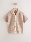 Neutral Palms Textured Revere Collar Short Sleeve Knitted Polo Shirt (3mths-7yrs)
