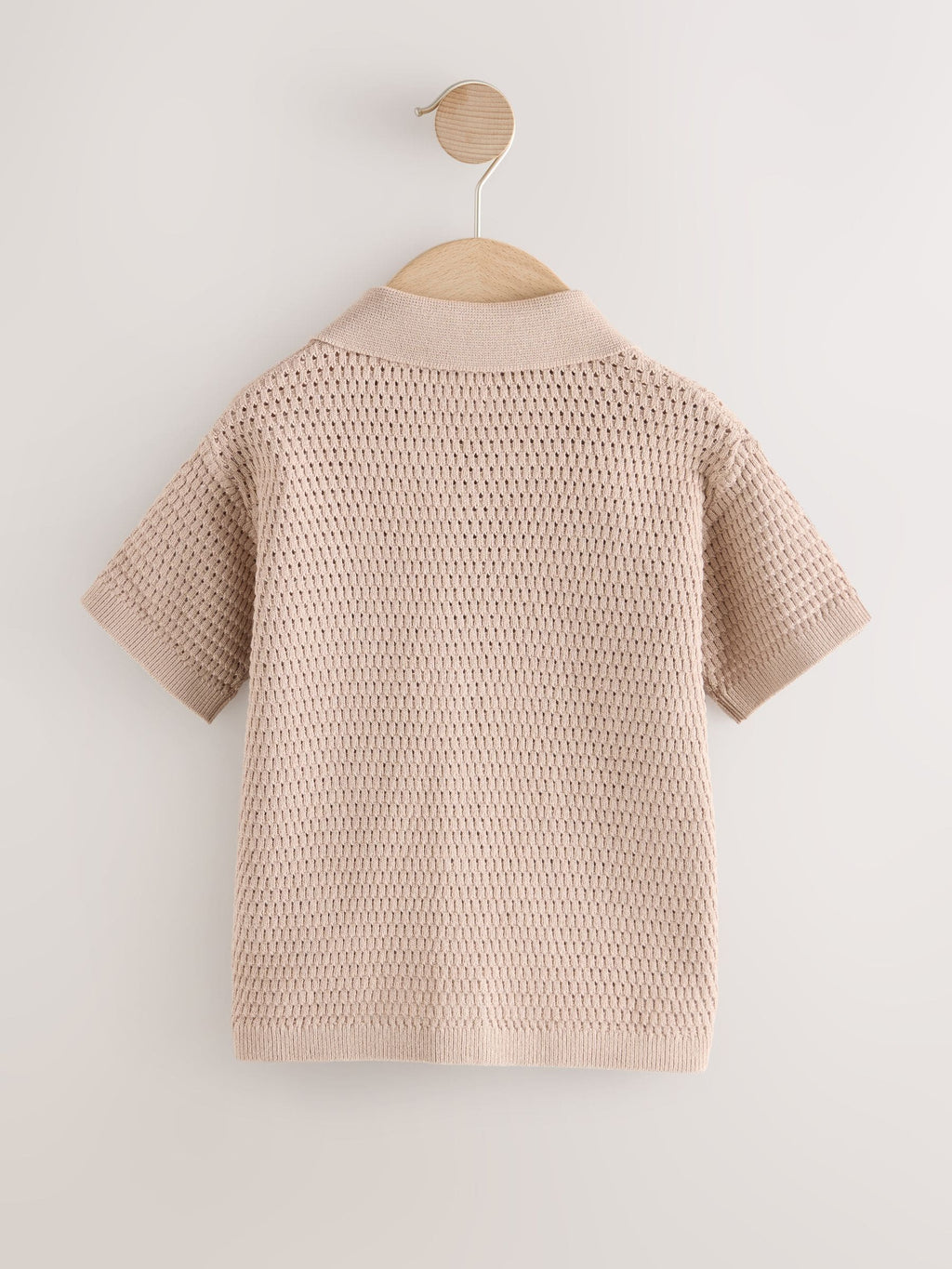 Neutral Palms Textured Revere Collar Short Sleeve Knitted Polo Shirt (3mths-7yrs)