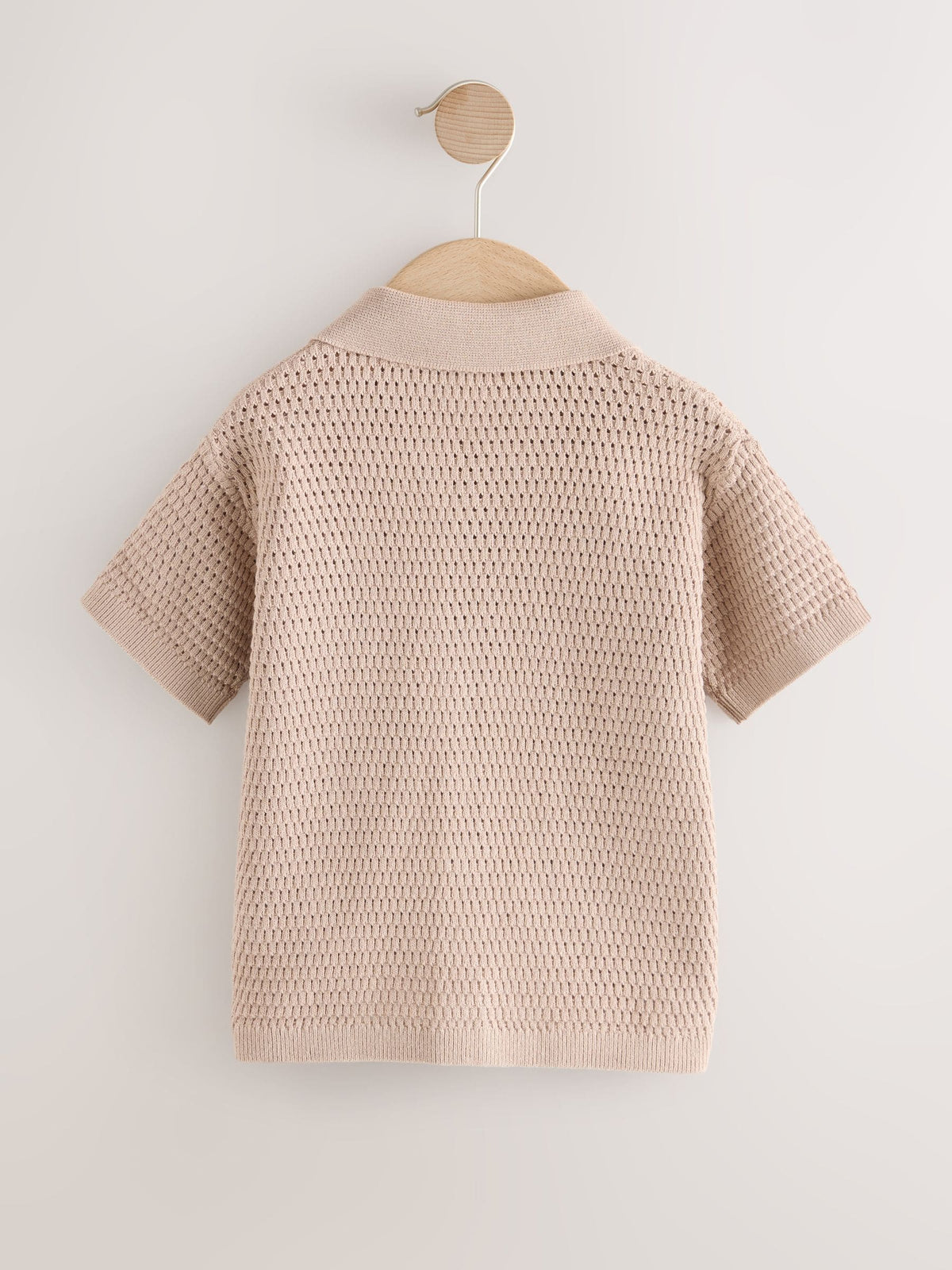Neutral Palms Textured Revere Collar Short Sleeve Knitted Polo Shirt (3mths-7yrs)