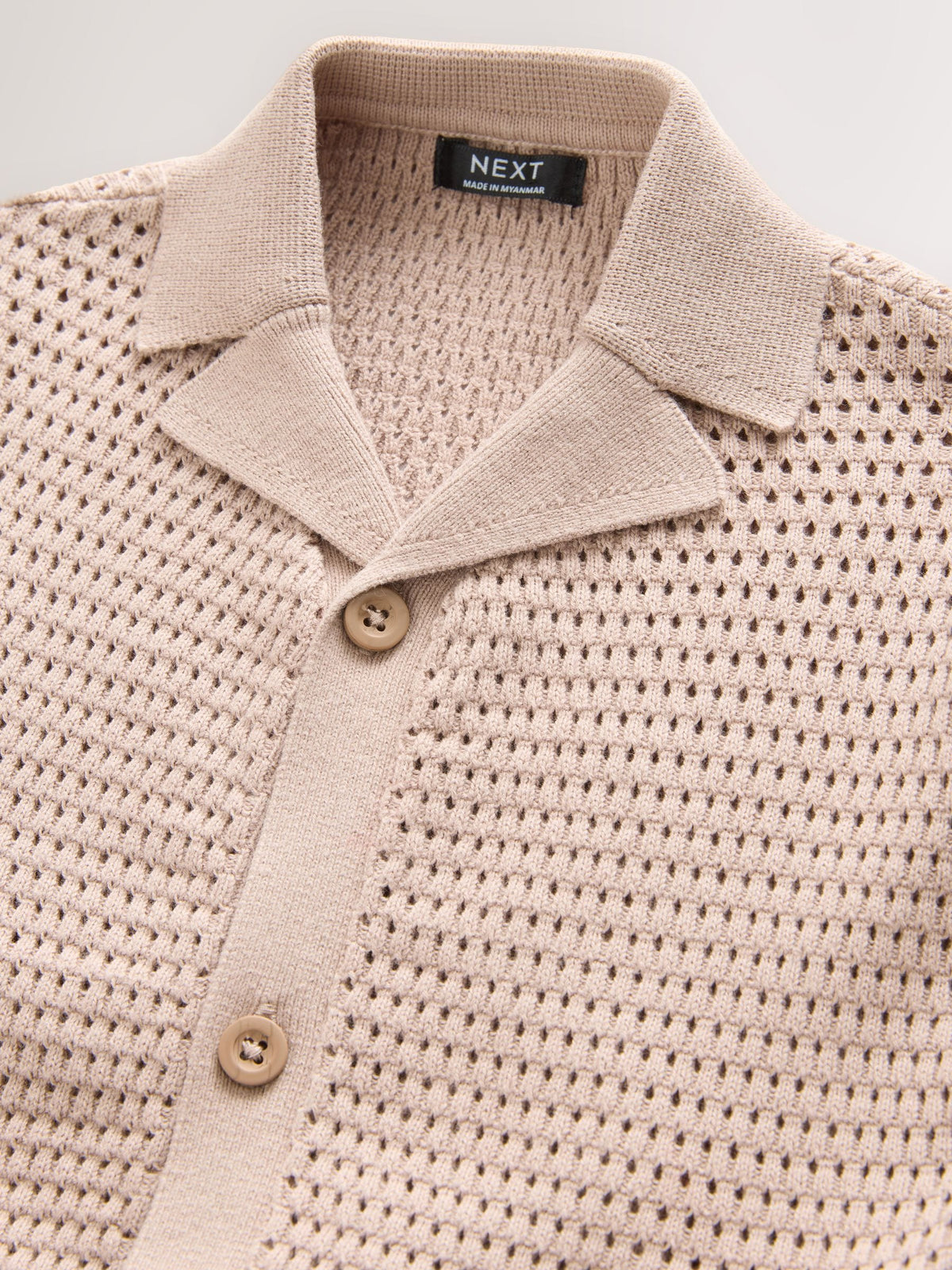 Neutral Palms Textured Revere Collar Short Sleeve Knitted Polo Shirt (3mths-7yrs)