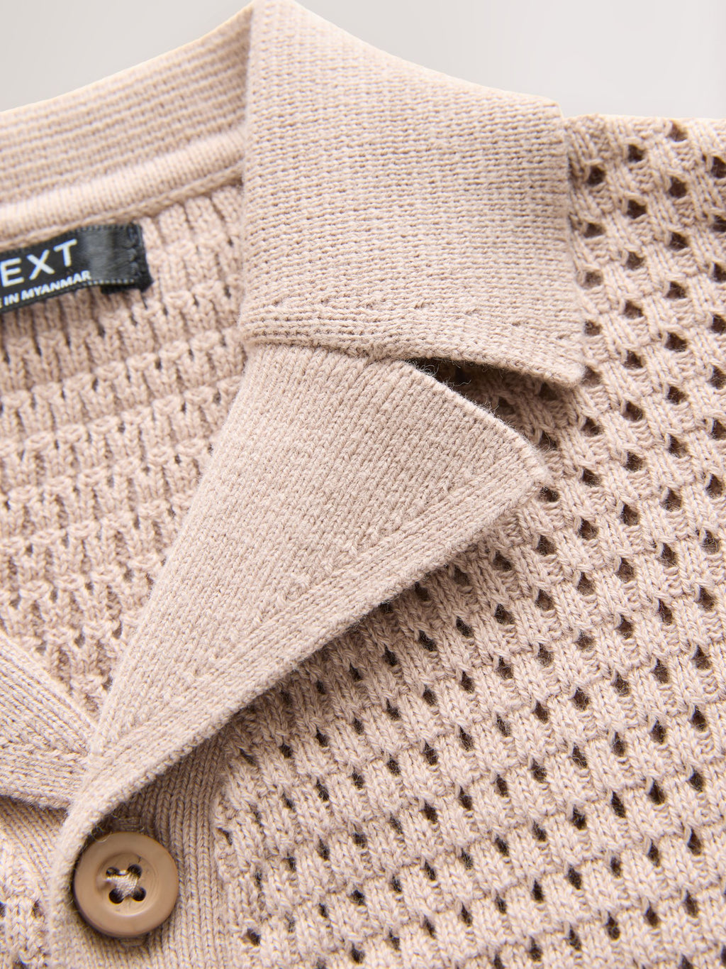 Neutral Palms Textured Revere Collar Short Sleeve Knitted Polo Shirt (3mths-7yrs)