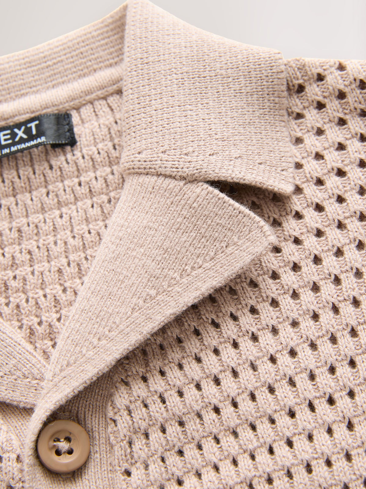 Neutral Palms Textured Revere Collar Short Sleeve Knitted Polo Shirt (3mths-7yrs)