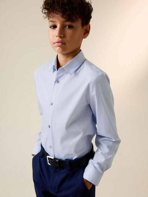 Light Blue Long Sleeves Smart Trimmed Shirt (3-16yrs)