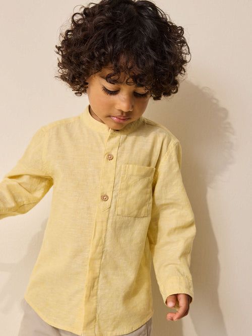 Yellow Grandad Collar Linen Mix Shirt (3mths-7yrs)