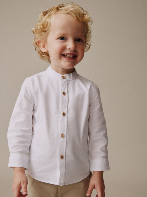 White Long Sleeve Grandad Collar Oxford Shirt (3mths-7yrs)