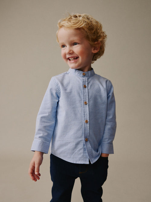 Blue Long Sleeve Grandad Collar Oxford Shirt (3mths-7yrs)