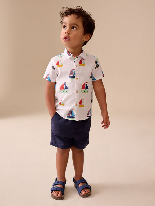 White Boat All Over Print Short Sleeve Shirt (3mths-7yrs)