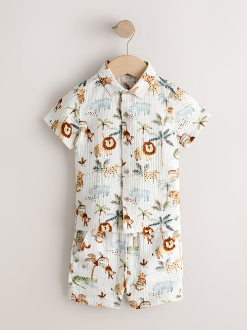 Ecru Safari Set Short Sleeve Double Cloth Shirt & Shorts Set (3mths-10yrs)