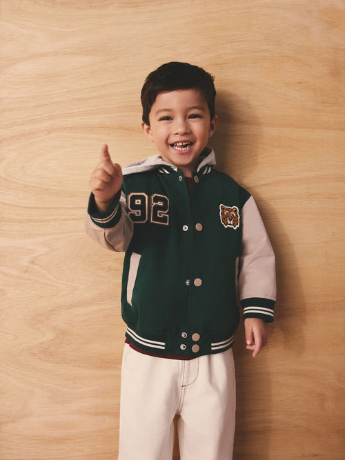Green/Tan Varsity Jacket (3mths-7yrs)
