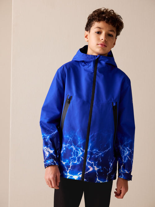 Blue Lightning Print Waterproof Fleece Lined Hooded Jacket (3-17yrs)