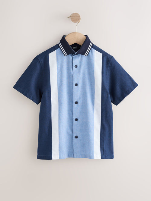Blue/Navy Colourblock Stripe Short Sleeve Smart Shirt (3-16yrs)