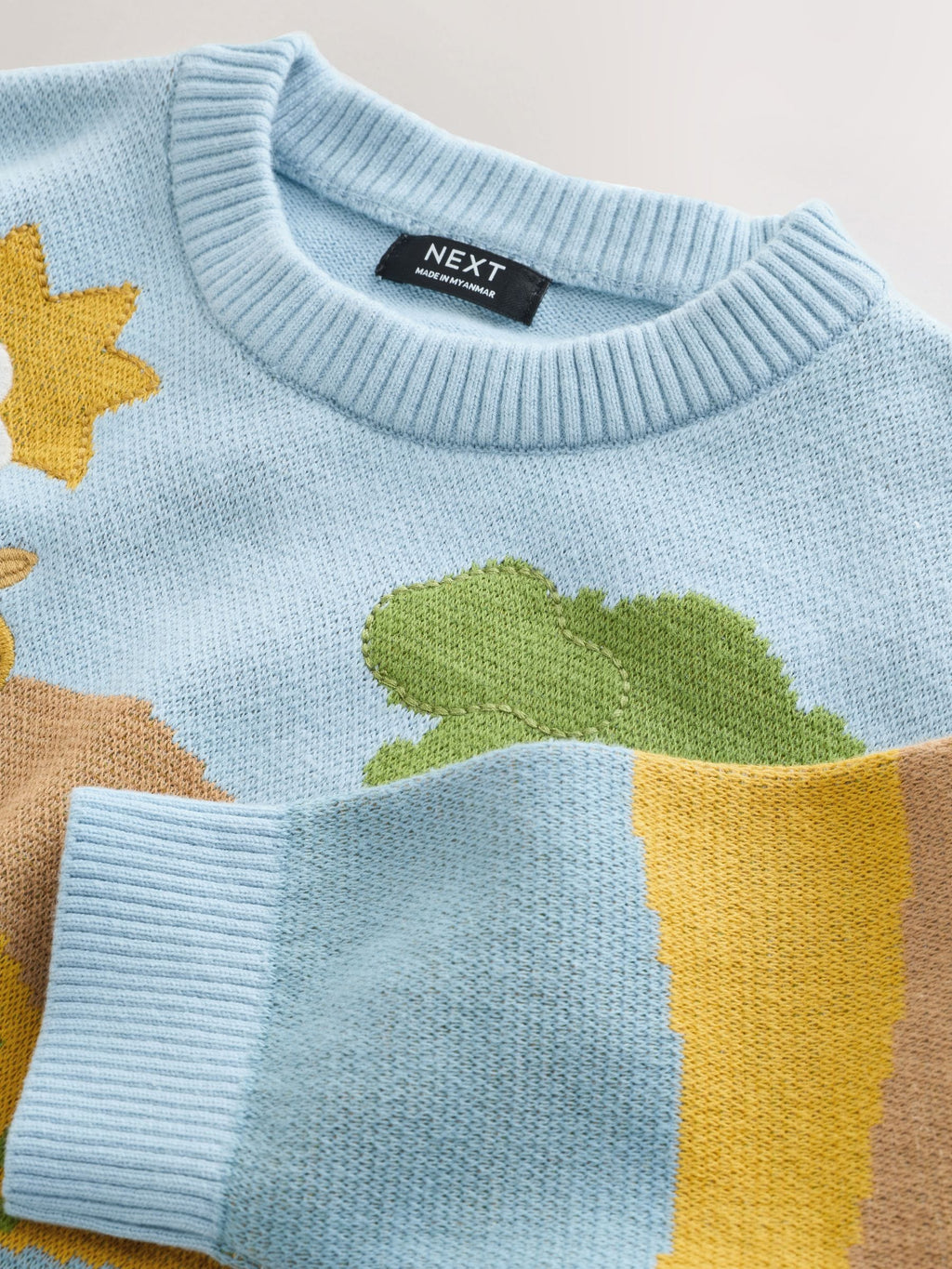 Blue/Orange Safari Character Knitted Crew Neck Jumper (3mths-7yrs)
