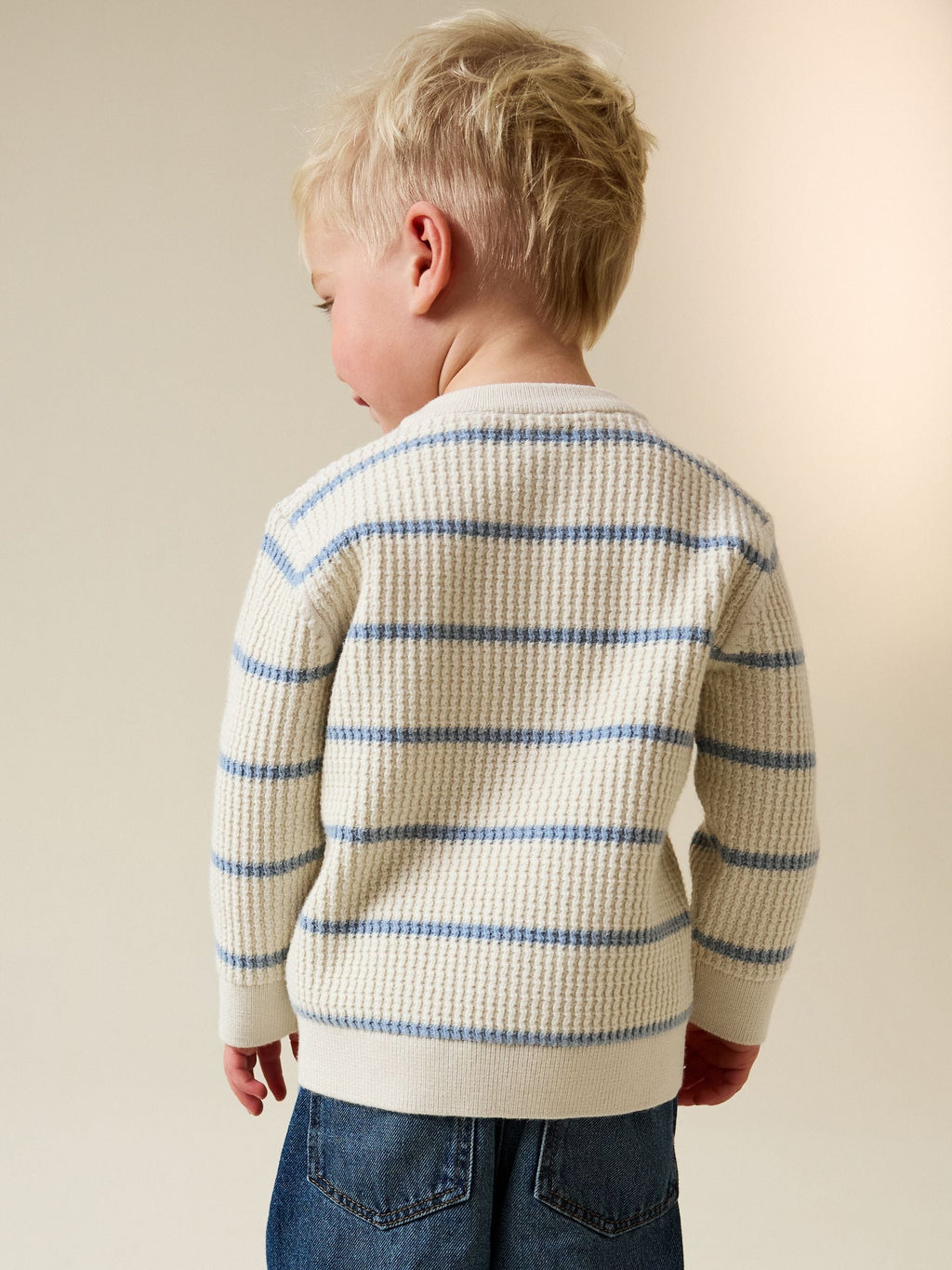 Ecru/Blue Knitted Stripe Henley Jumper (3mths-7yrs)
