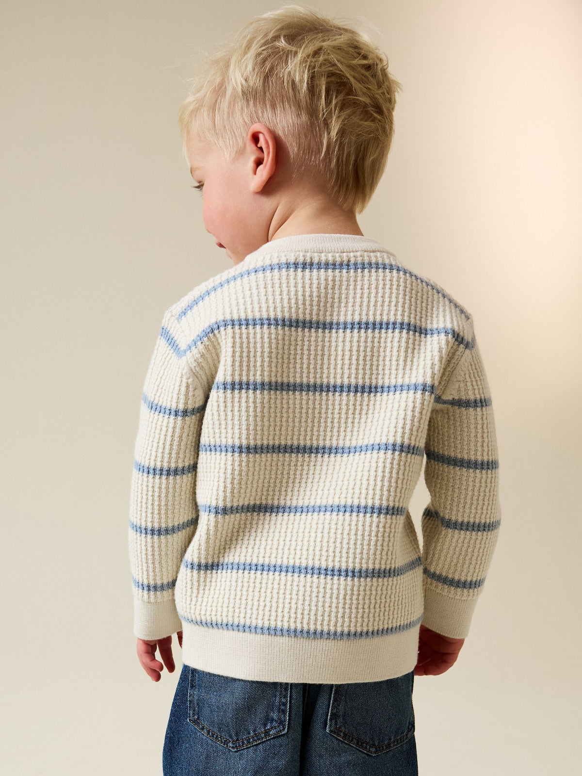 Ecru/Blue Knitted Stripe Henley Jumper (3mths-7yrs)