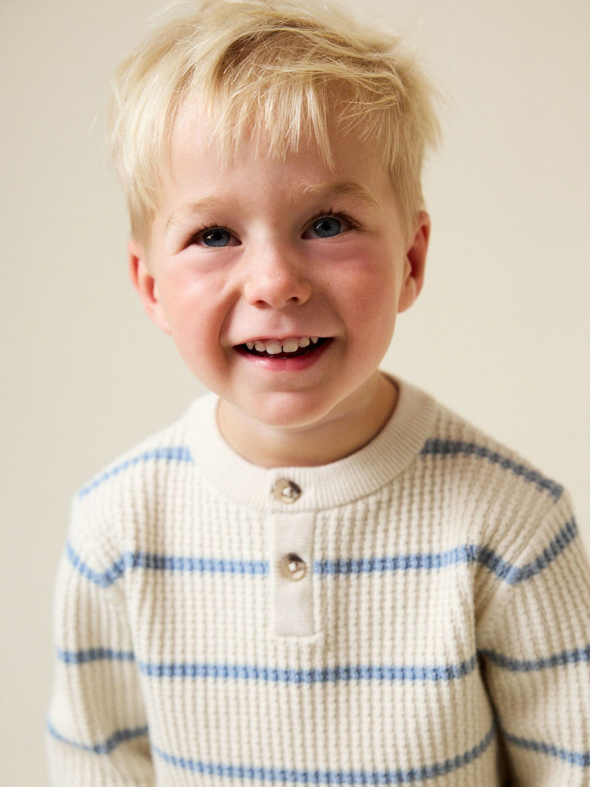 Ecru/Blue Knitted Stripe Henley Jumper (3mths-7yrs)
