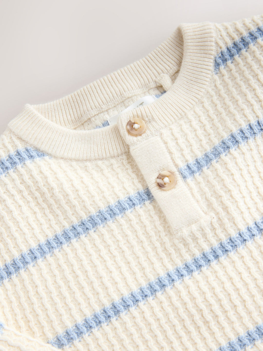 Ecru/Blue Knitted Stripe Henley Jumper (3mths-7yrs)