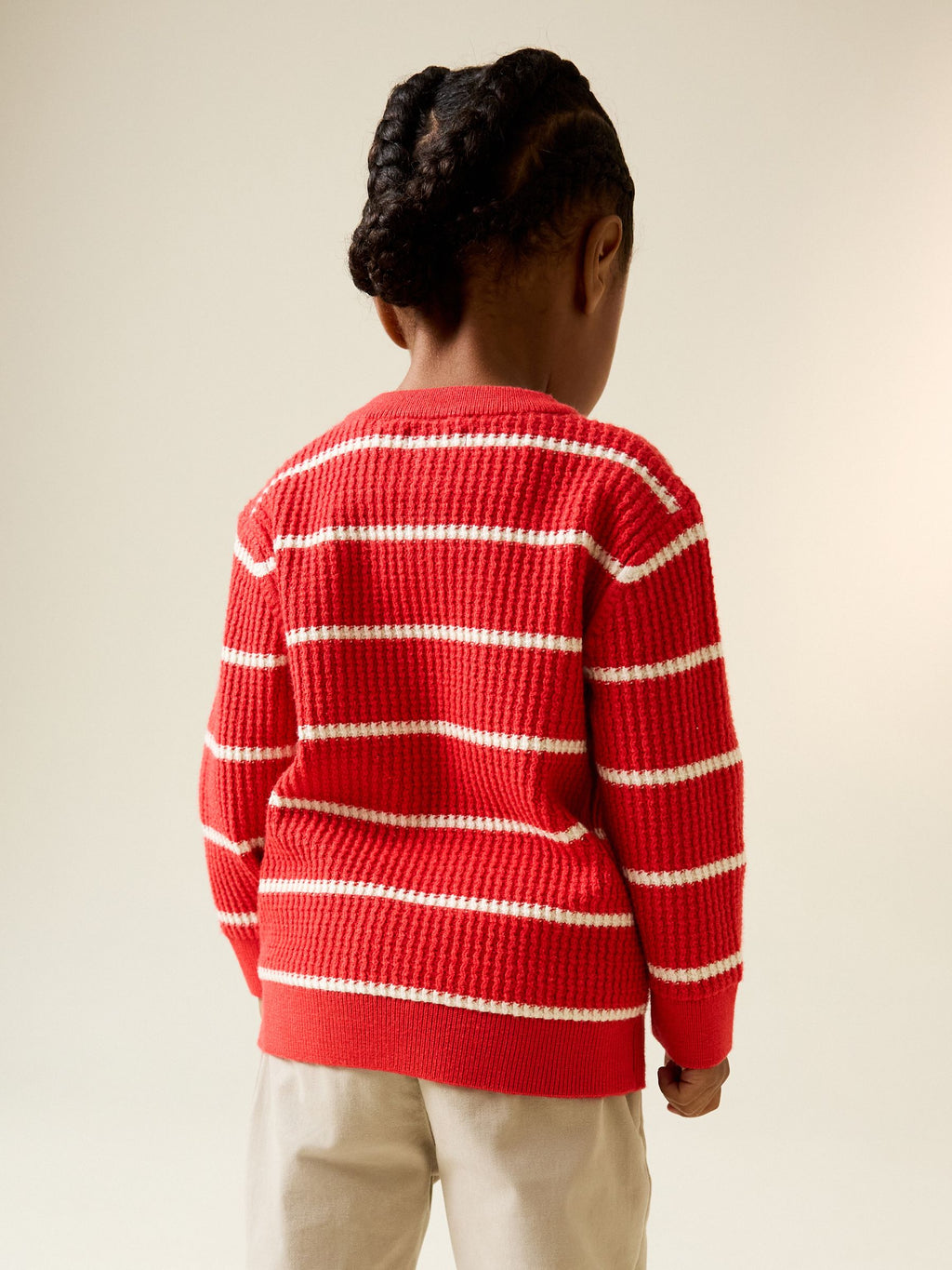 Red/Ecru Knitted Stripe Henley Jumper (3mths-7yrs)