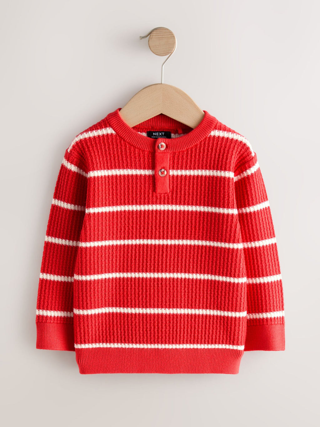 Red/Ecru Knitted Stripe Henley Jumper (3mths-7yrs)