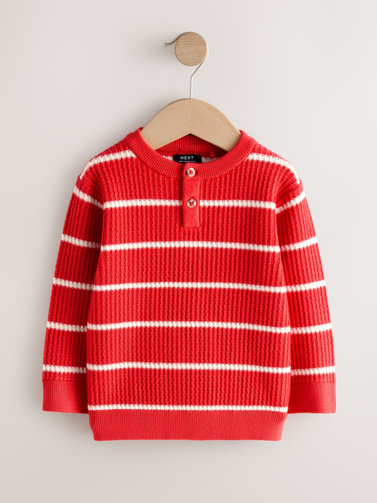 Red/Ecru Knitted Stripe Henley Jumper (3mths-7yrs)