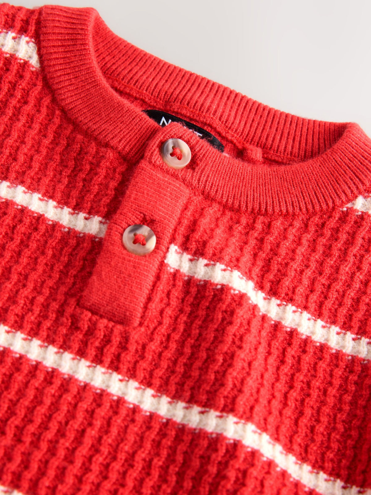 Red/Ecru Knitted Stripe Henley Jumper (3mths-7yrs)