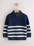 Navy Blue/Ecru Stripe Knitted Quarter Zip Jumper (3mths-7yrs)