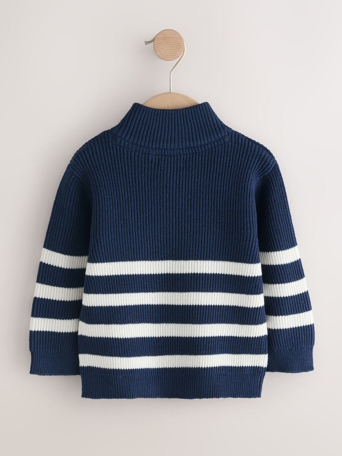 Navy Blue/Ecru Stripe Knitted Quarter Zip Jumper (3mths-7yrs)