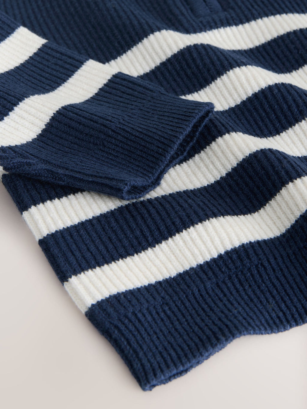 Navy Blue/Ecru Stripe Knitted Quarter Zip Jumper (3mths-7yrs)
