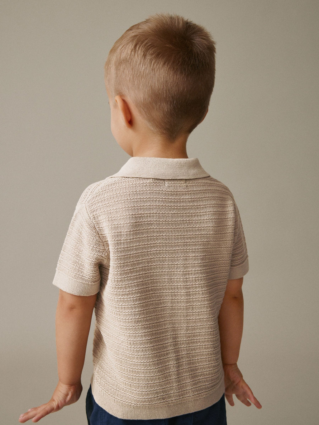 Neutral Revere Collar Short Sleeve Knitted Polo Shirt (3mths-7yrs)